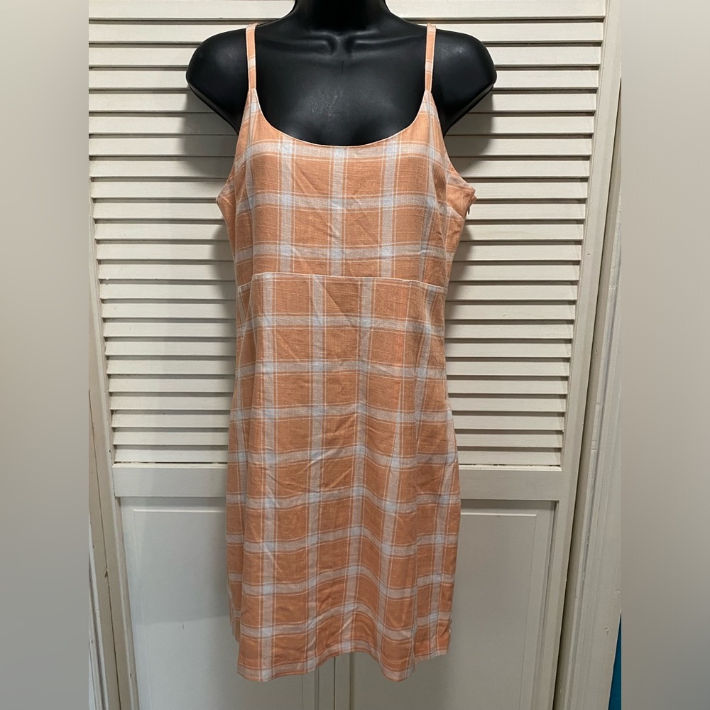 Forever 21ā Peach/White Checkered Sleeveless Tank Sundress Lined Linen Size M